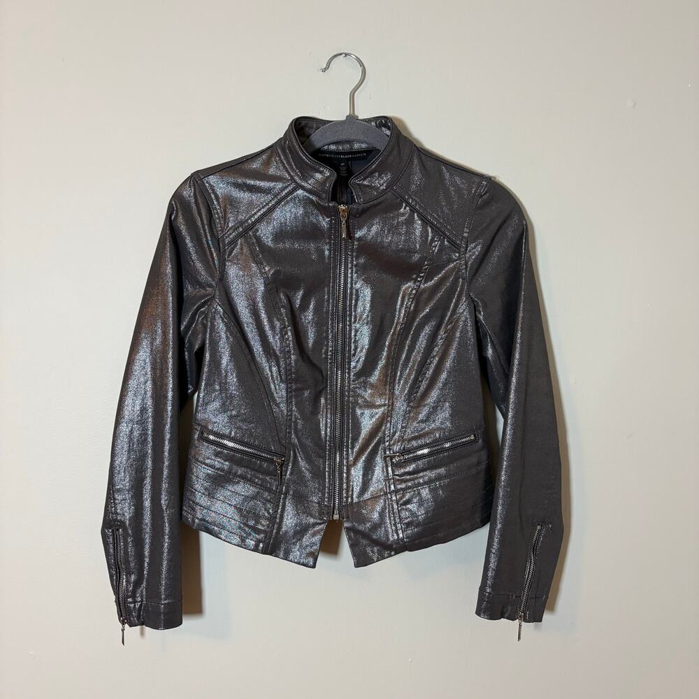 White House Black Market Metallic Moto Jacket Silver Gunmetal Cropped Edgy 4P